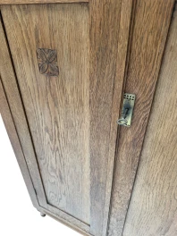 Arts & Crafts Art Nouveau Bookcase with Original Green Glass, 1900s